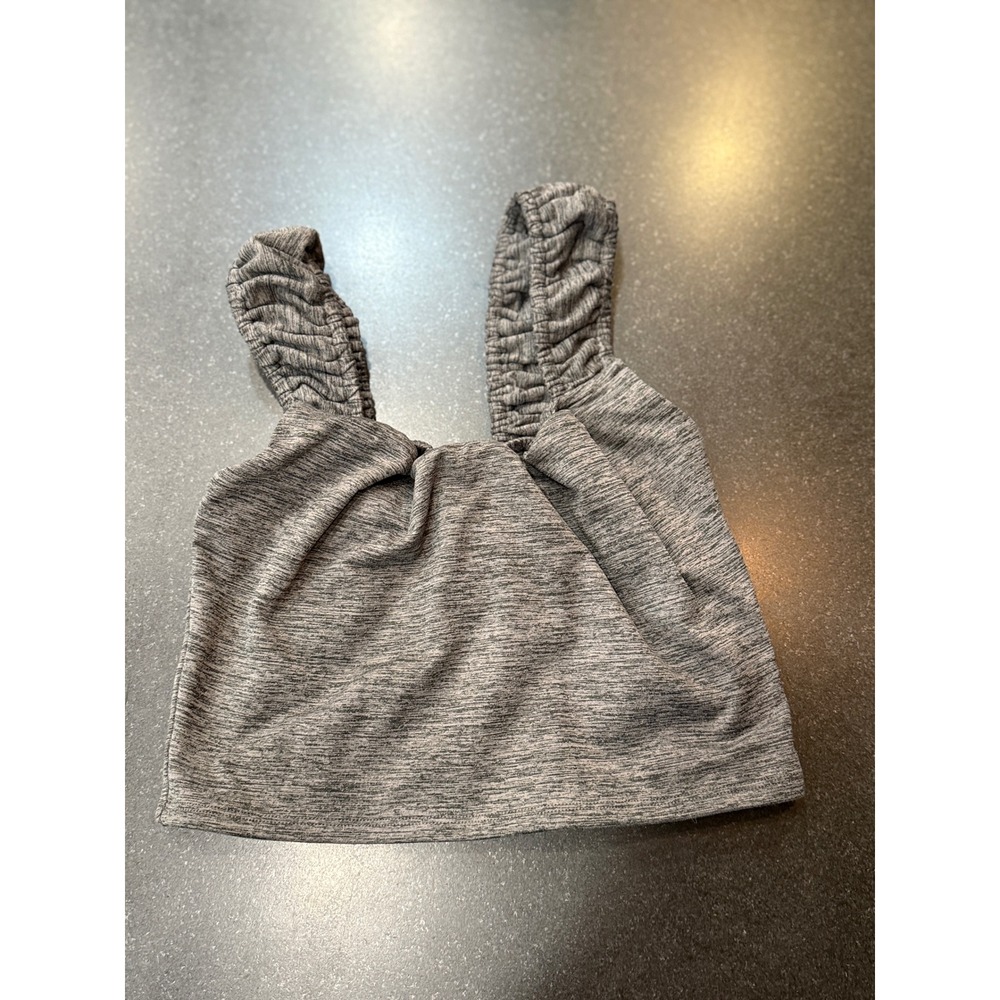 FP Movement Crop Top Small Heather Grey Ruched Straps Square Neck Gorpcore